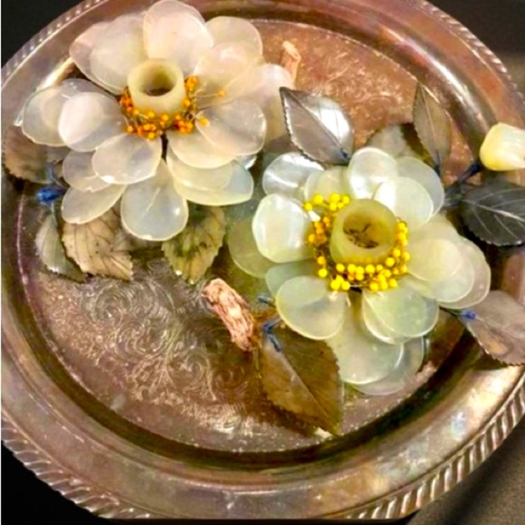 Antique Pair Of Carved Jade Candle Holder Jade Flower Candle Holders set of 2 - Picture 8 of 13